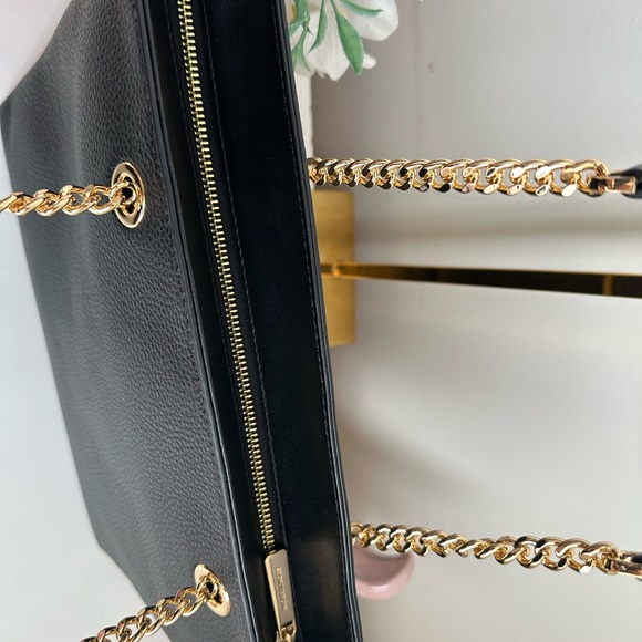 Michael Kors Jet Set Medium Leather Front Zip Chain Tote Black - Picture 4 of 7